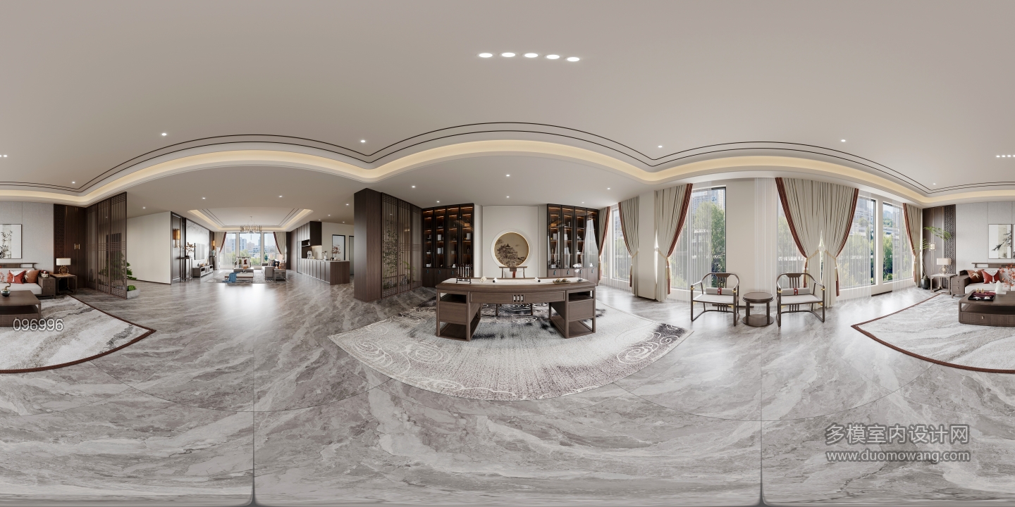 新中式套房书房全景