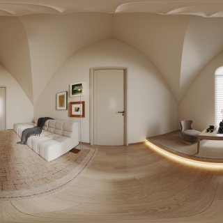 现代奶油客厅全景