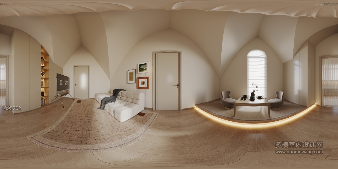 现代奶油客厅全景