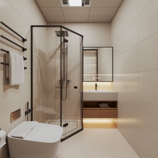 现代奶油一层卧室卫生间