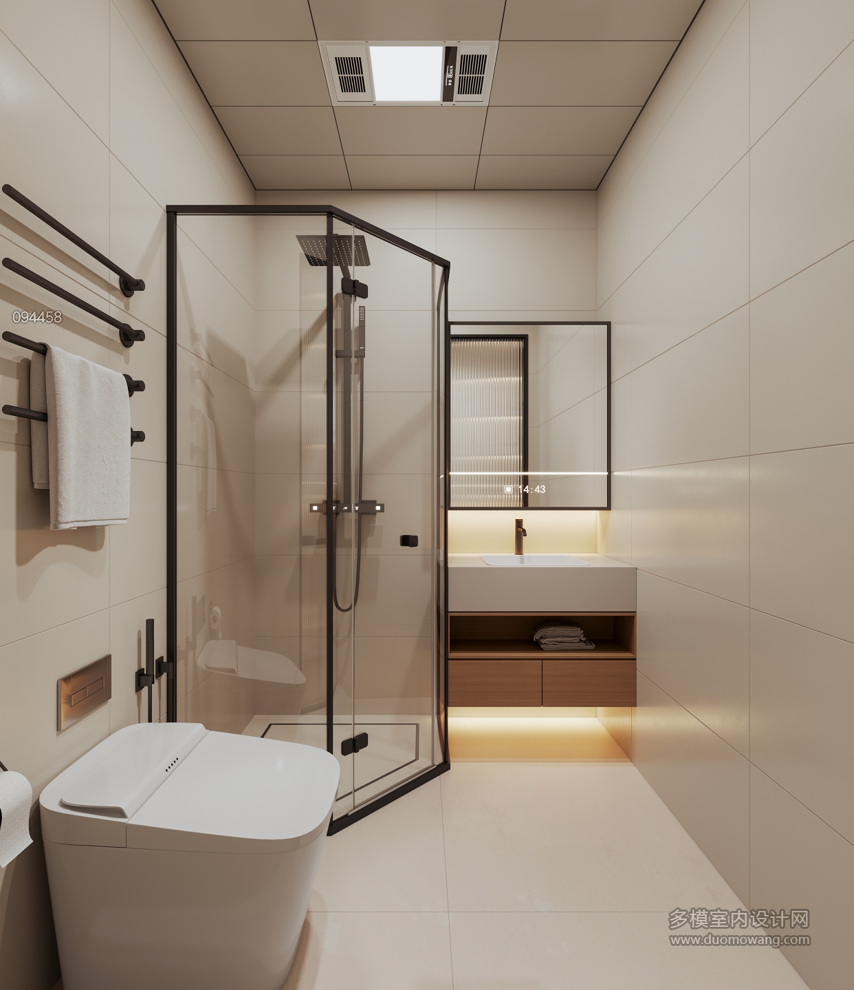 现代奶油一层卧室卫生间