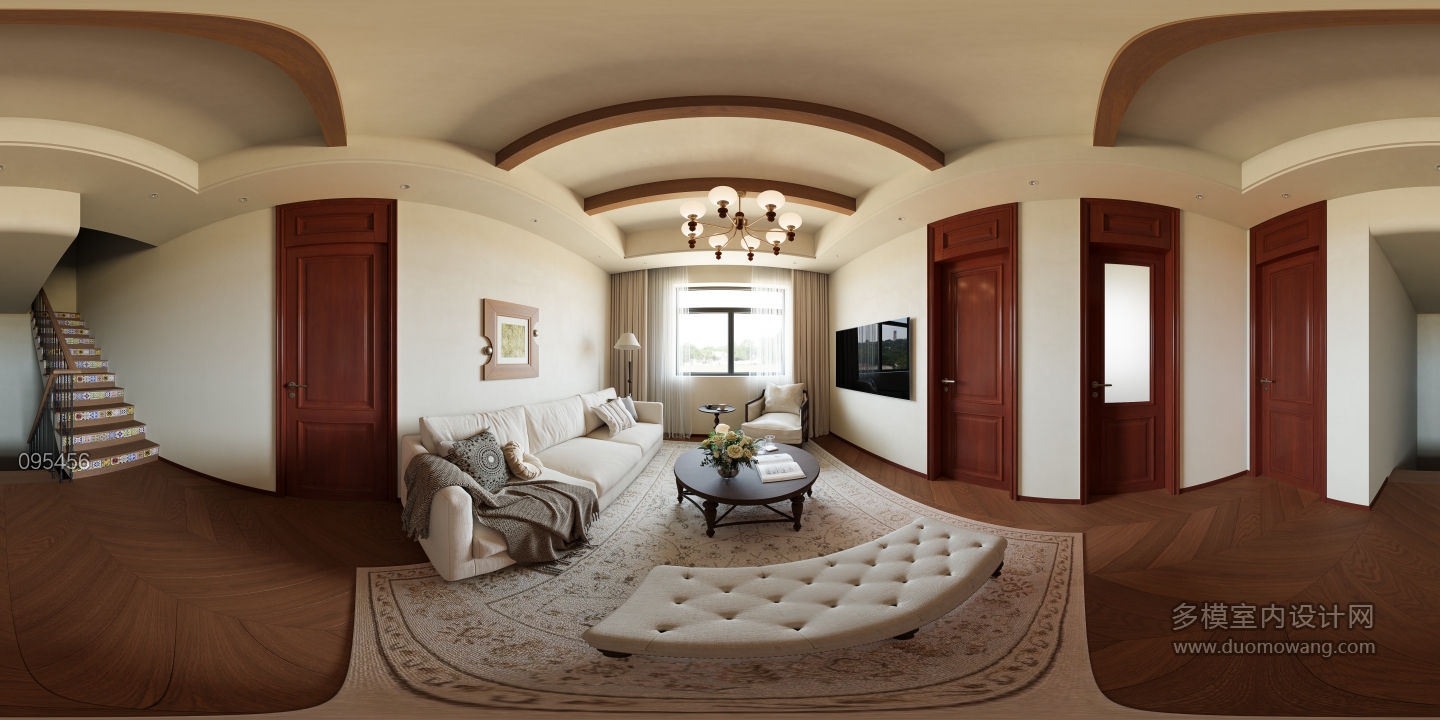 美式自然风二楼客厅360