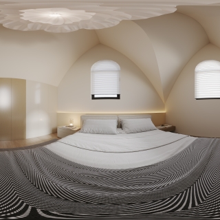 现代奶油卧室全景