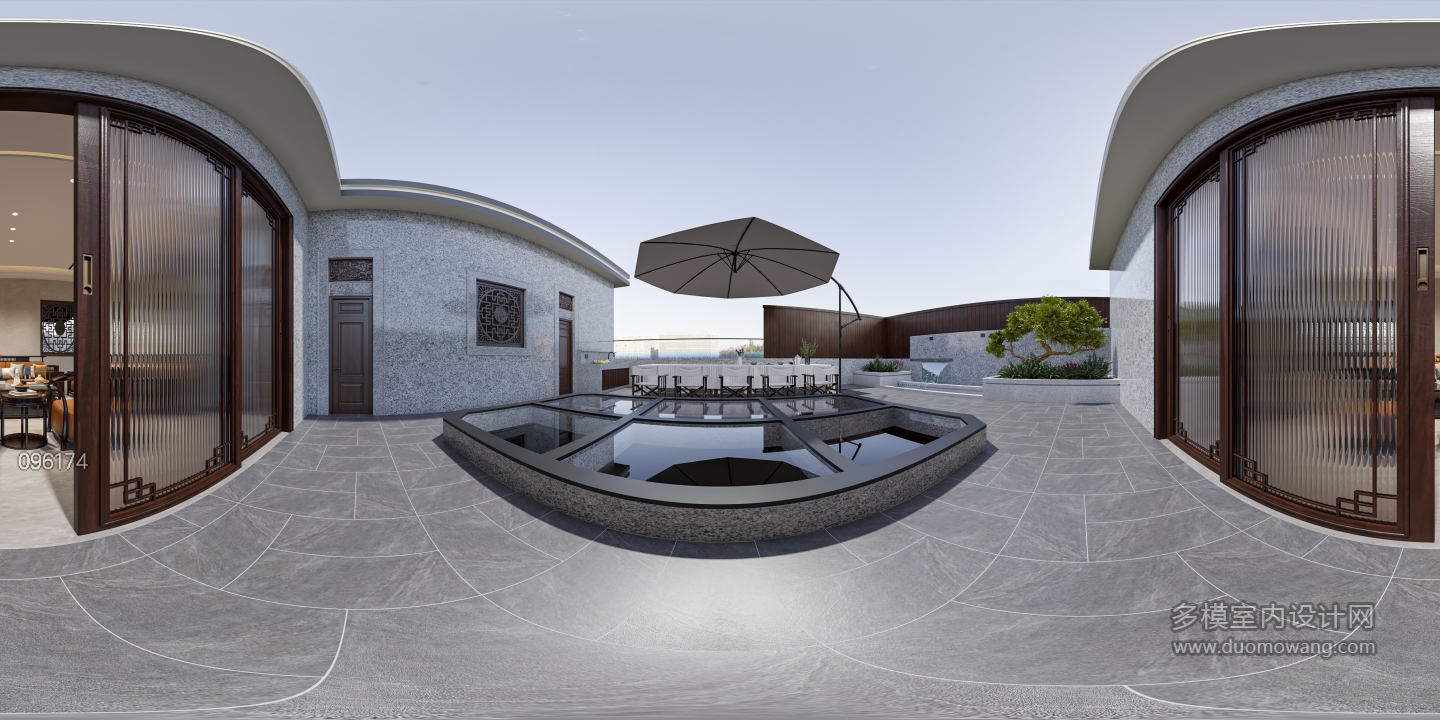 新中式别墅露台全景