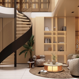 现代负二楼起居室