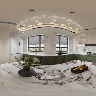 现代 中古风 厨房 全景