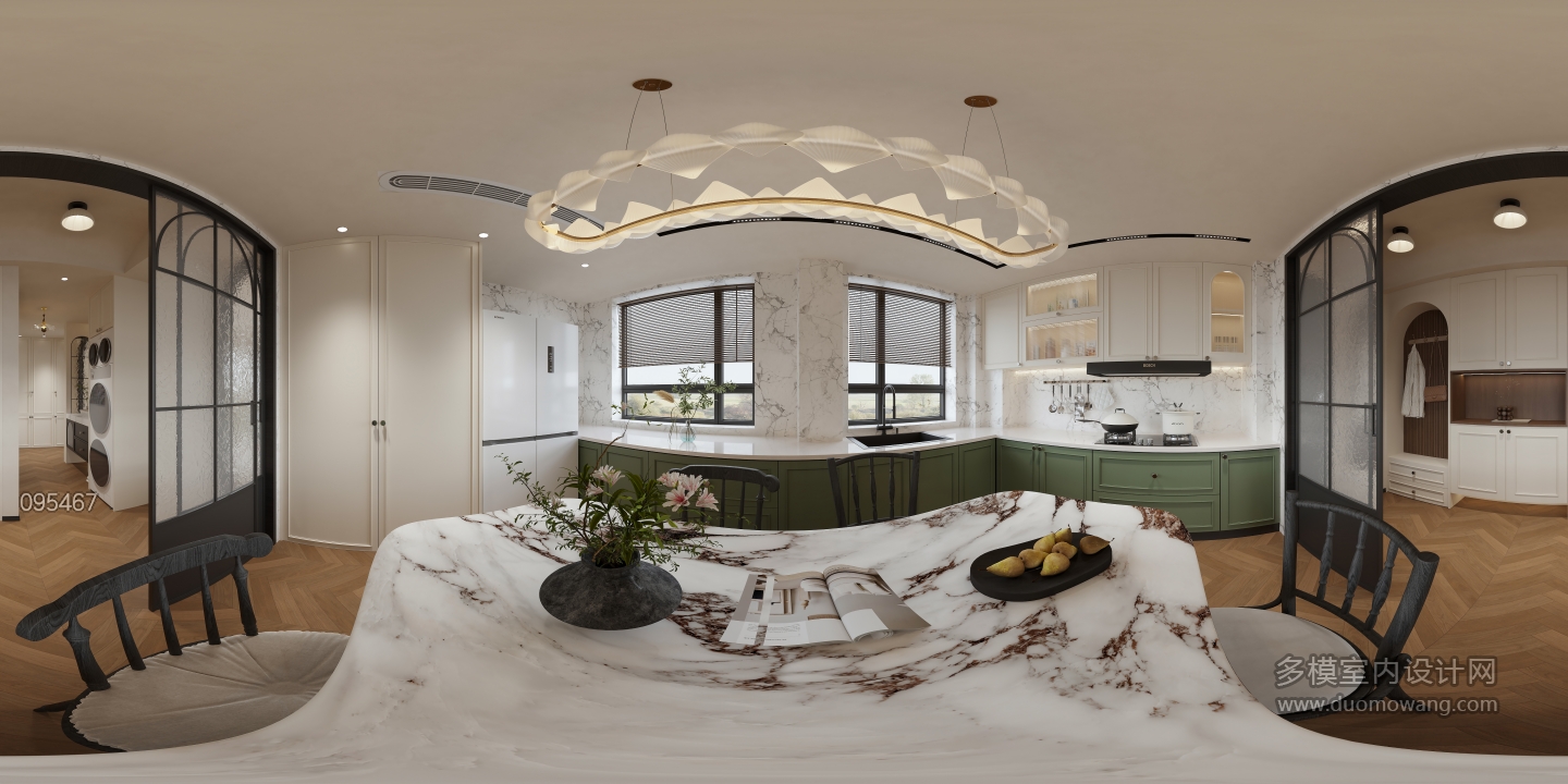 现代 中古风 厨房 全景