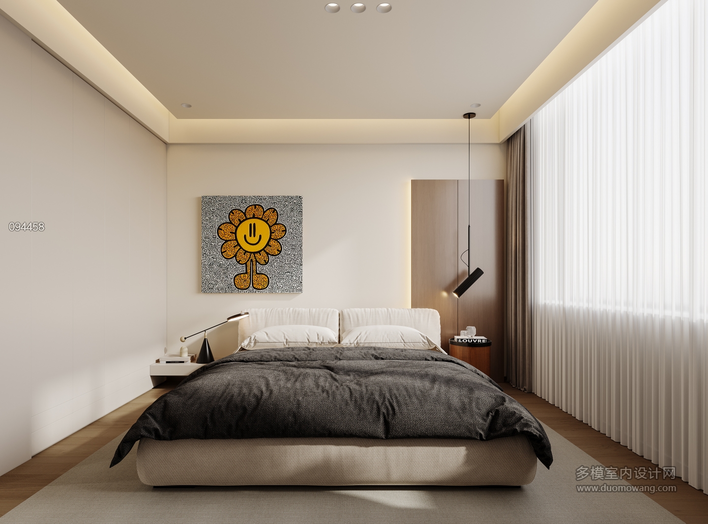 现代奶油二层主卧