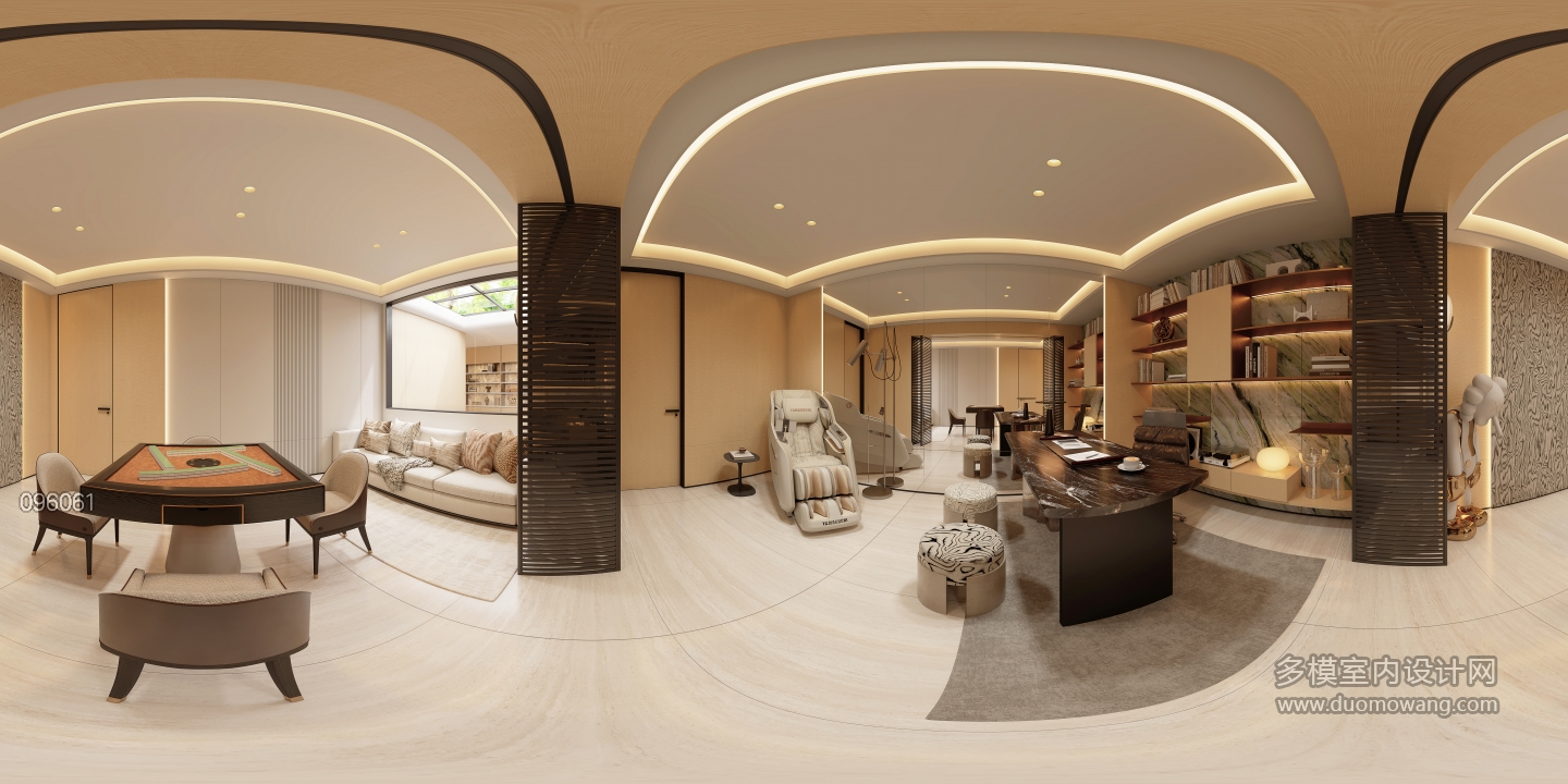 现代负一楼书房棋牌室360