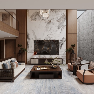 新中式负二层客厅特写A