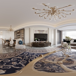 法式一层客厅全景