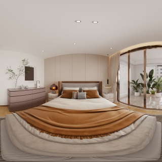 现代沙发墙背后卧室全景