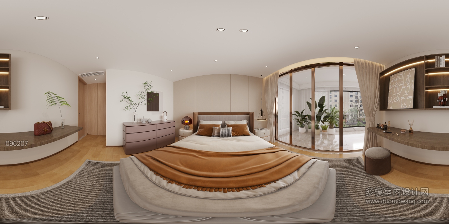 现代沙发墙背后卧室全景