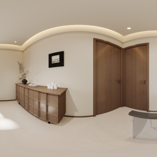 现代奶油二层楼梯间全景