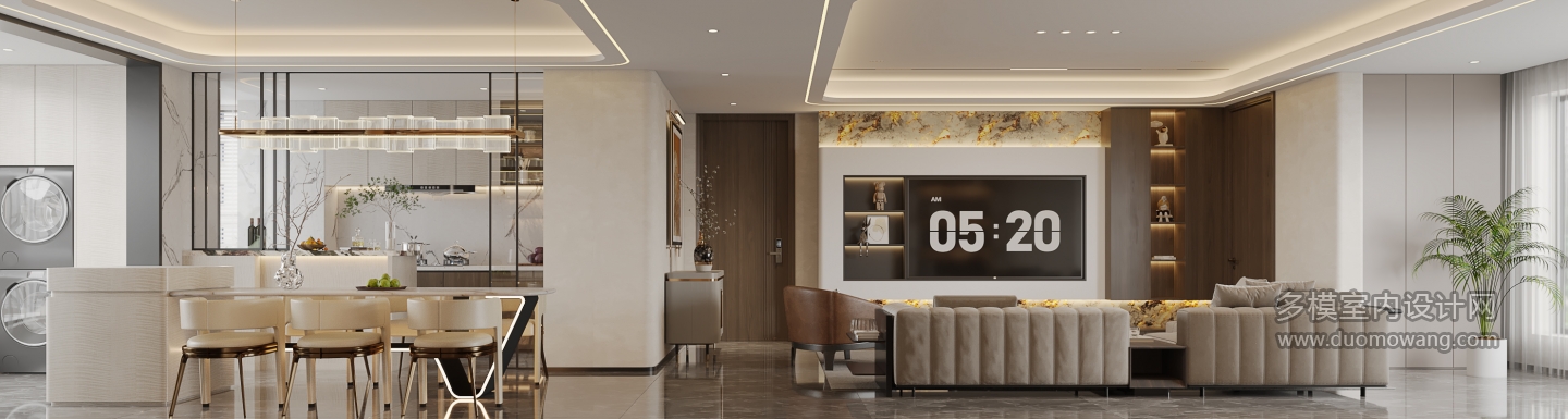 现代轻奢客厅-电视墙静态