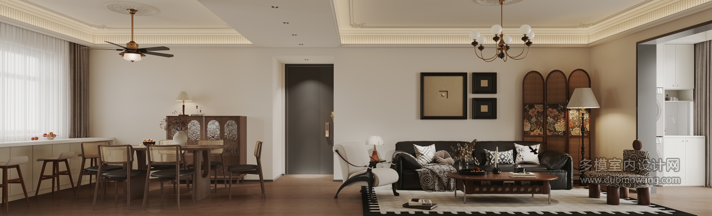 现代中古客厅沙发背景墙