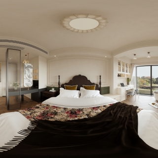 现代 中古风 主卧 全景