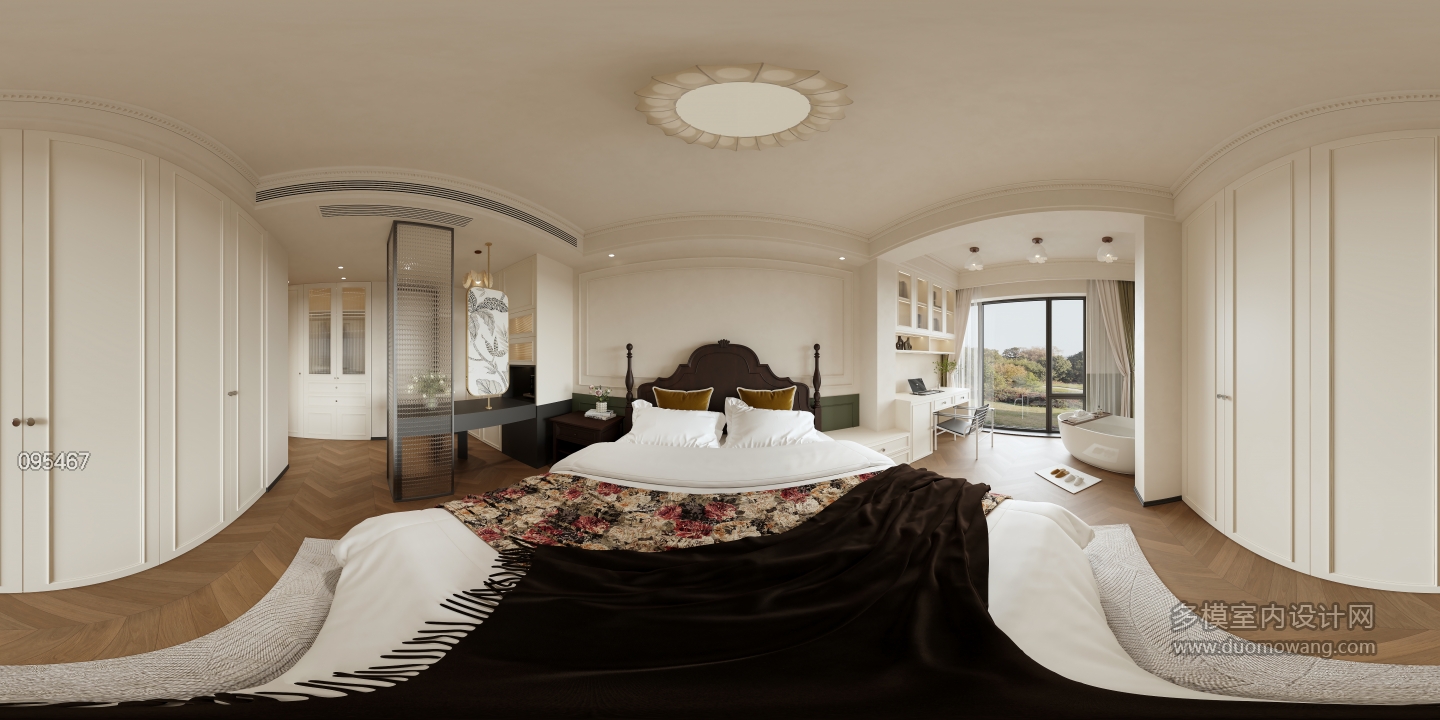 现代 中古风 主卧 全景