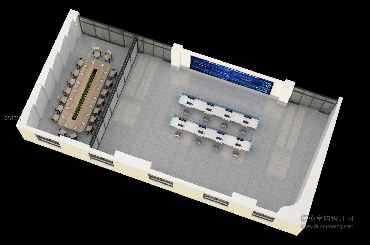 现代监控室鸟瞰