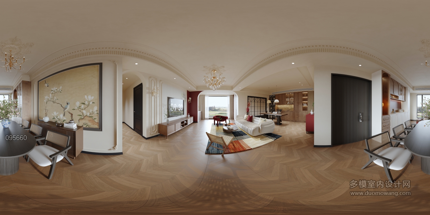 法式中国风 客餐厅 全景