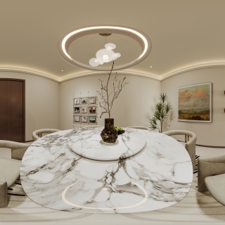 现代奶油一层餐厅全景