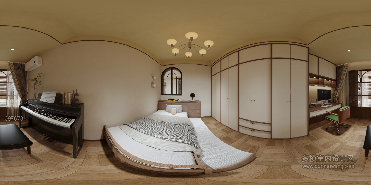 现代 中古风 儿童房 全景