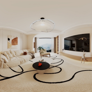 现代奶油风客餐厅全景