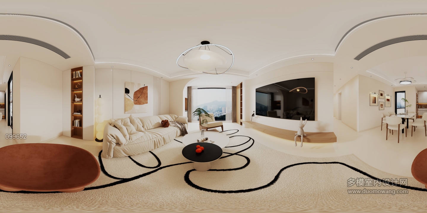 现代奶油风客餐厅全景