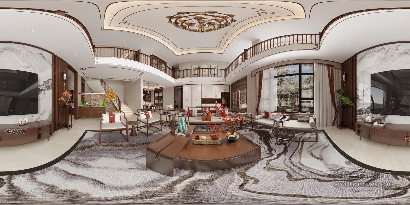 新中式一楼客餐厅全景