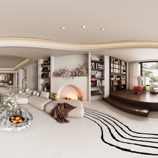 法式负一层客厅全景