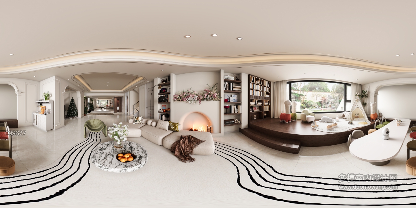 法式负一层客厅全景