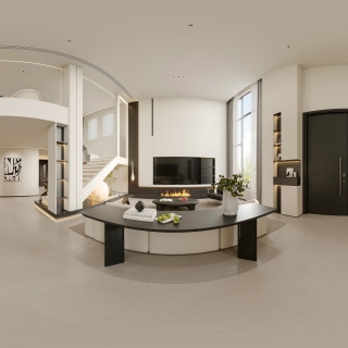 现代极简客厅茶室全景