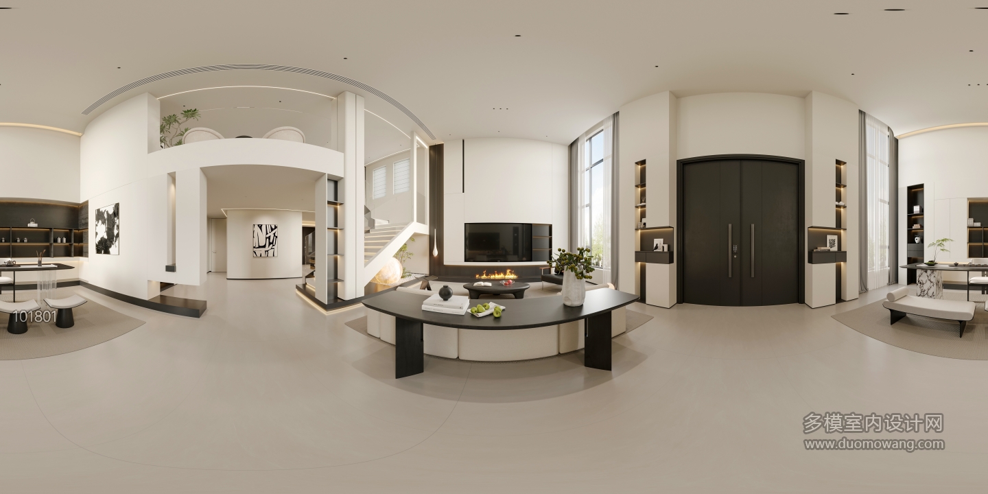 现代极简客厅茶室全景