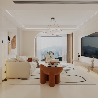 现代奶油风客厅静态