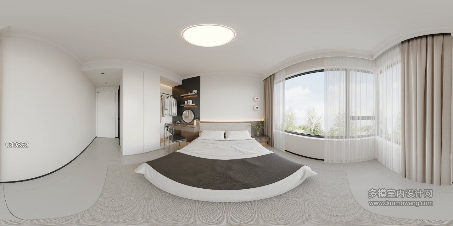 现代极简主卧全景