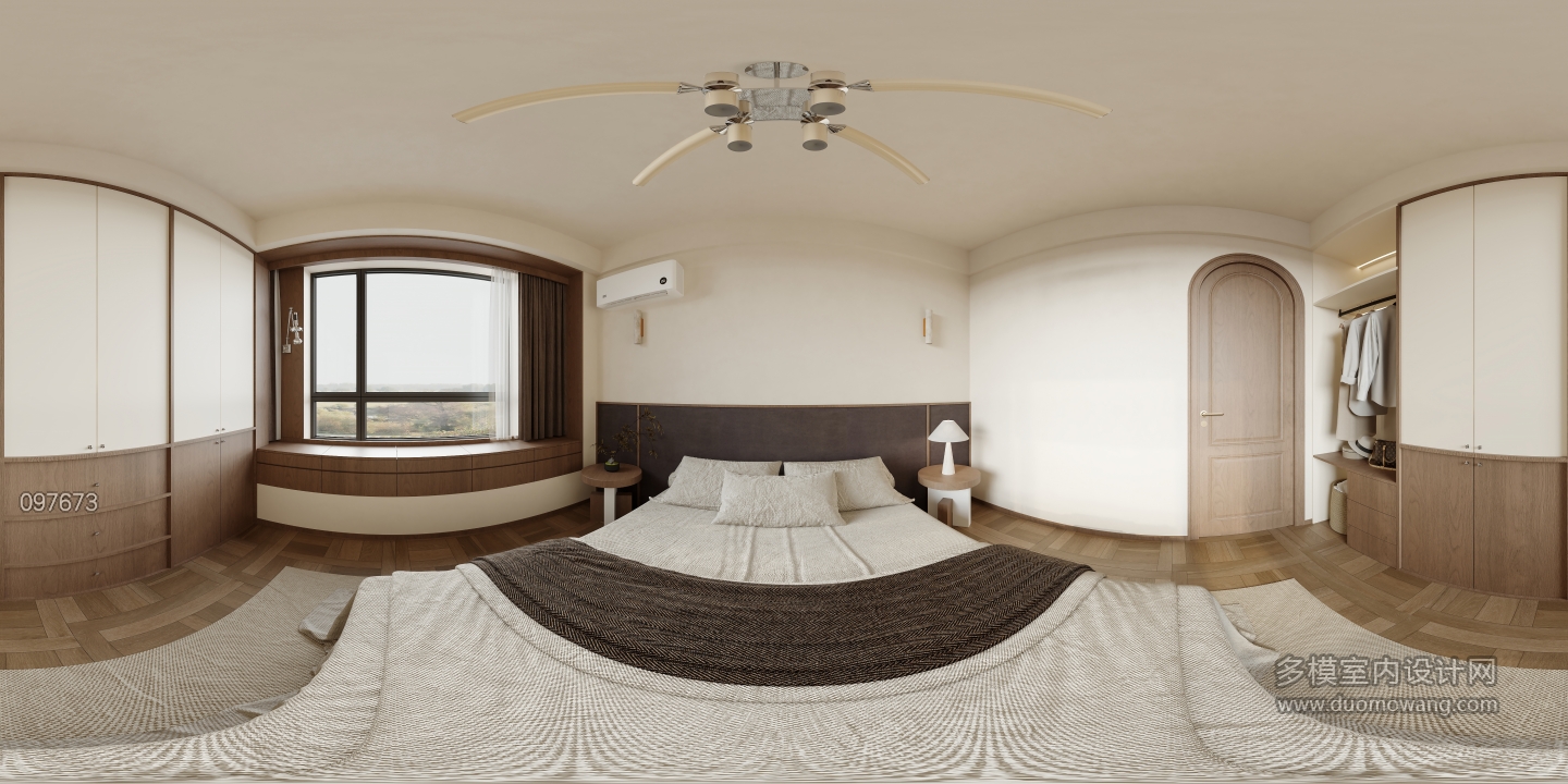 现代 中古风 主卧 全景