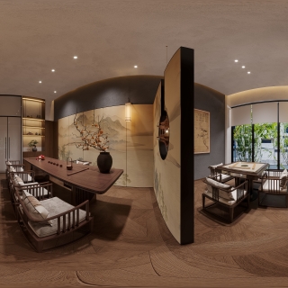 新中式二楼茶室全景