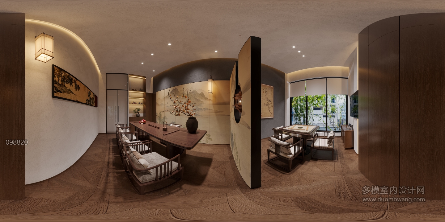 新中式二楼茶室全景