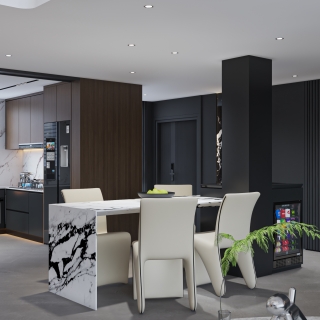 现代别墅一楼餐厅单张