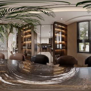 意式自建别墅1楼 餐厅全景