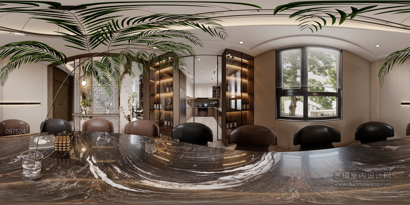 意式自建别墅1楼 餐厅全景