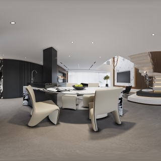 现代别墅一楼餐厅全景