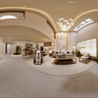 新中式负二大厅全景