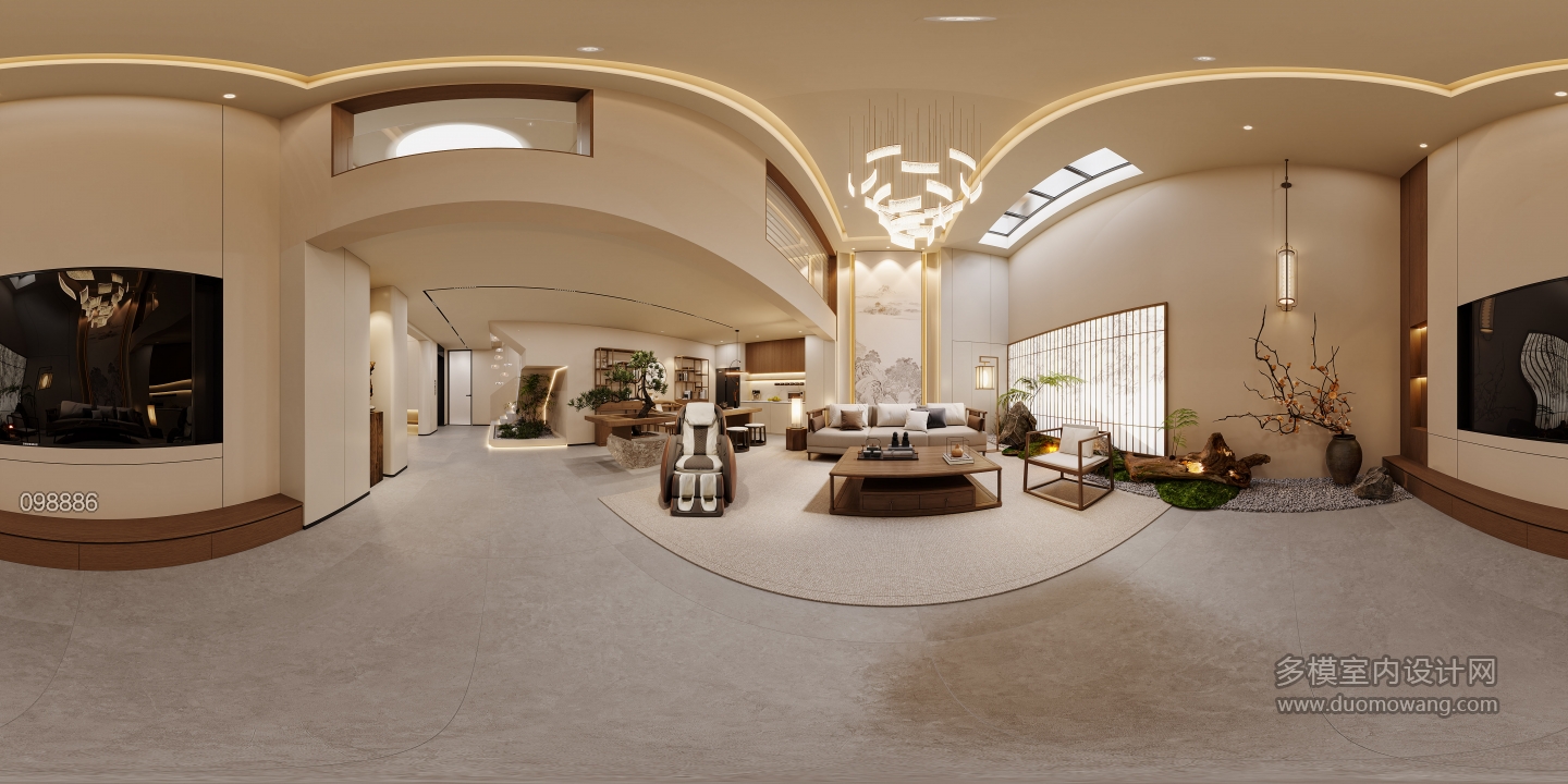 新中式负二大厅全景