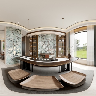 现代新中式品茗区全景