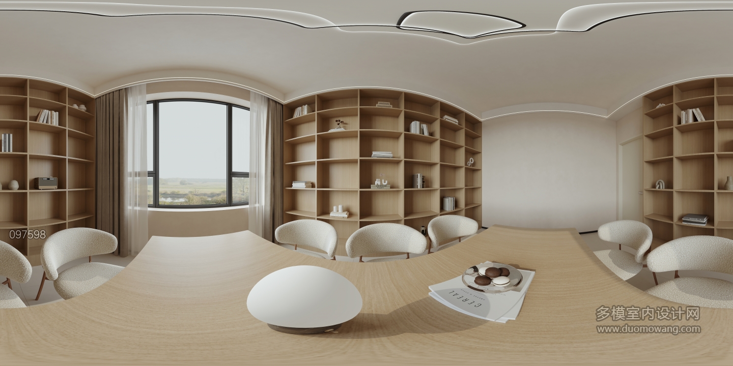 现代二楼 公共书房 全景