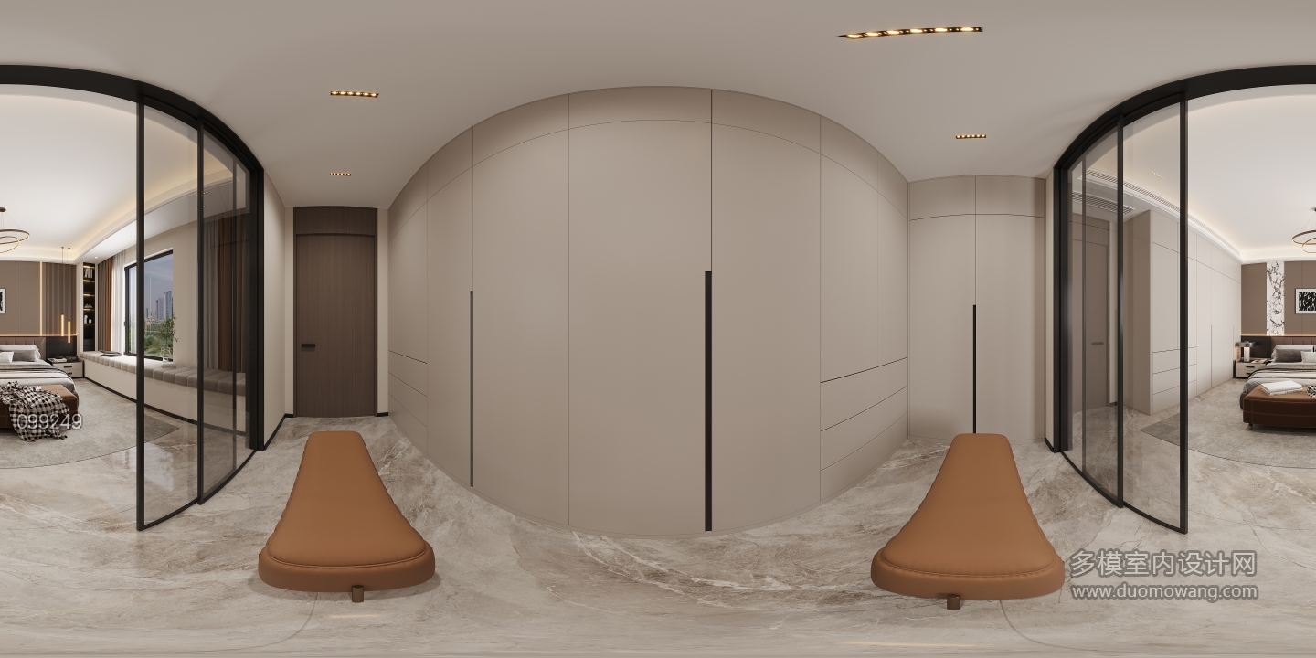 现代二楼主卧衣帽间全景