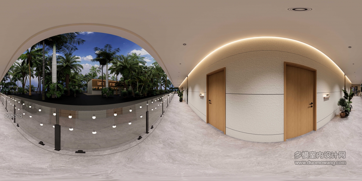 现代酒店过道全景