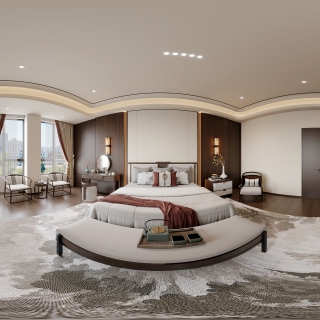 新中式套房卧室全景