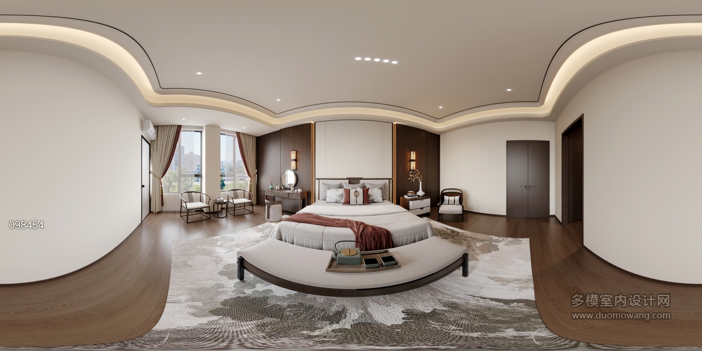 新中式套房卧室全景